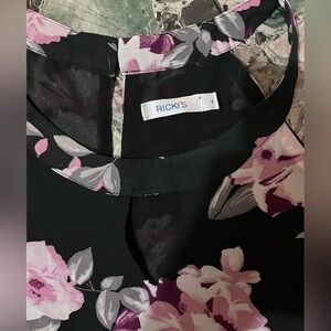 Ricki's Black Blouse top with Pink Floral Design